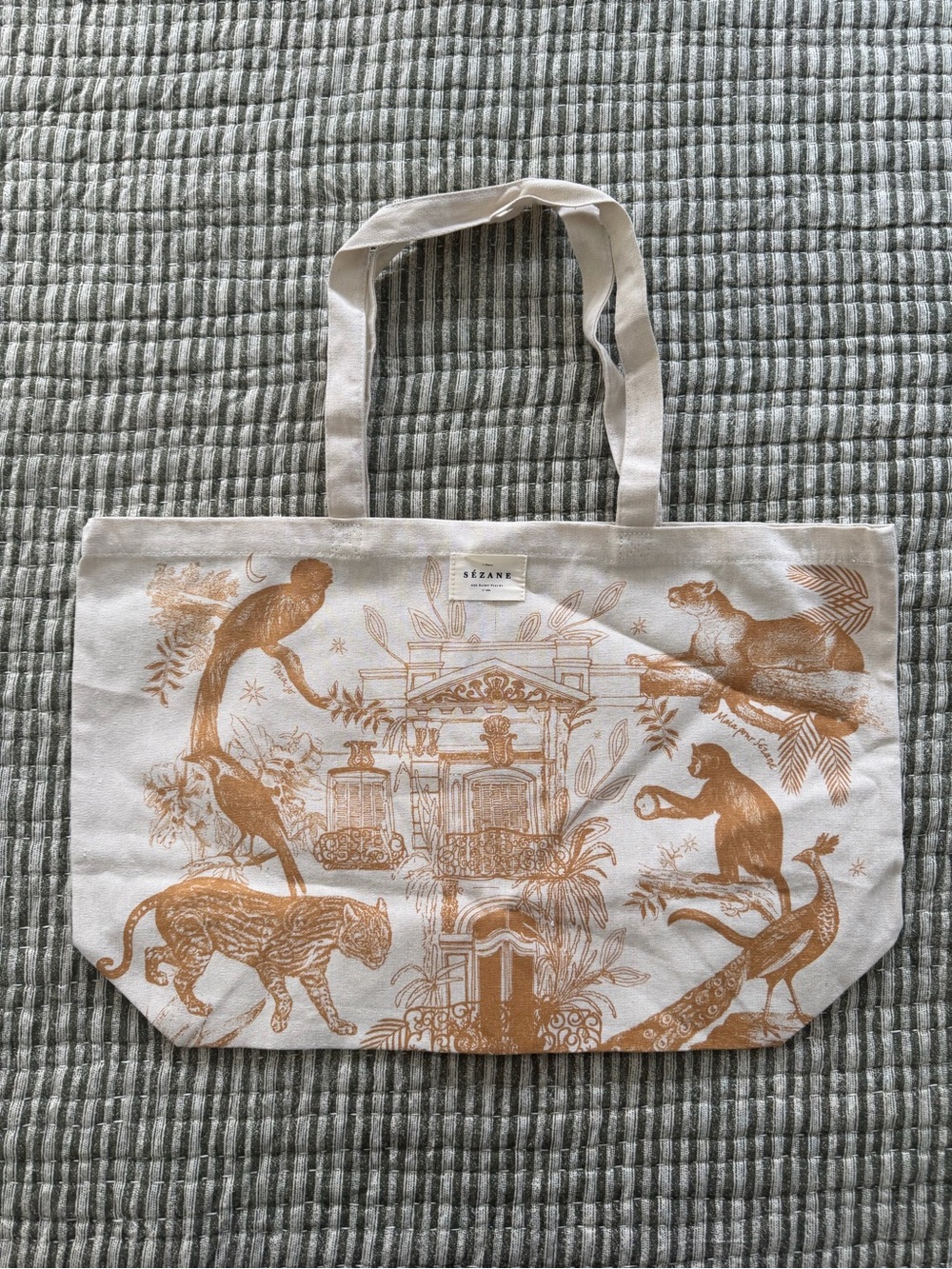 Sézane Beige Canvas Animal Print Tote